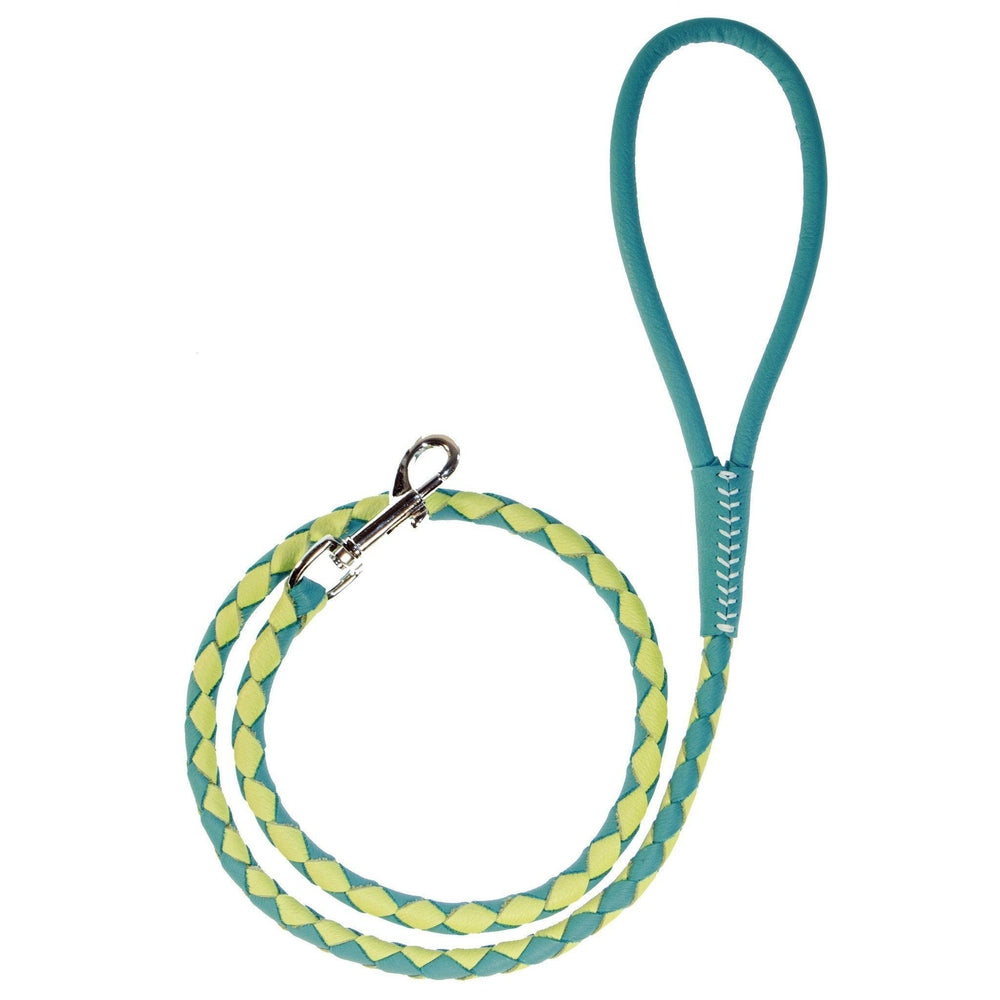 Dogline Soft Leather Dual-Color Braided Round Dog Lead