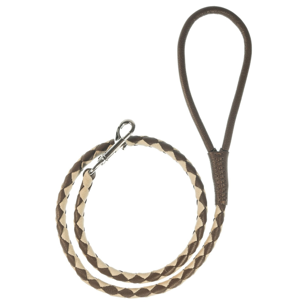 Dogline Soft Leather Dual-Color Braided Round Dog Lead