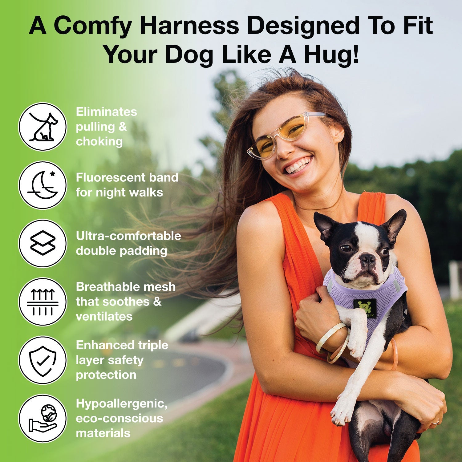 EcoBark Step In Dog Harness - Teacup & Small Breeds- Reflective Soft Mesh Harness for Teacup, Small Dogs and Puppies / Lavender