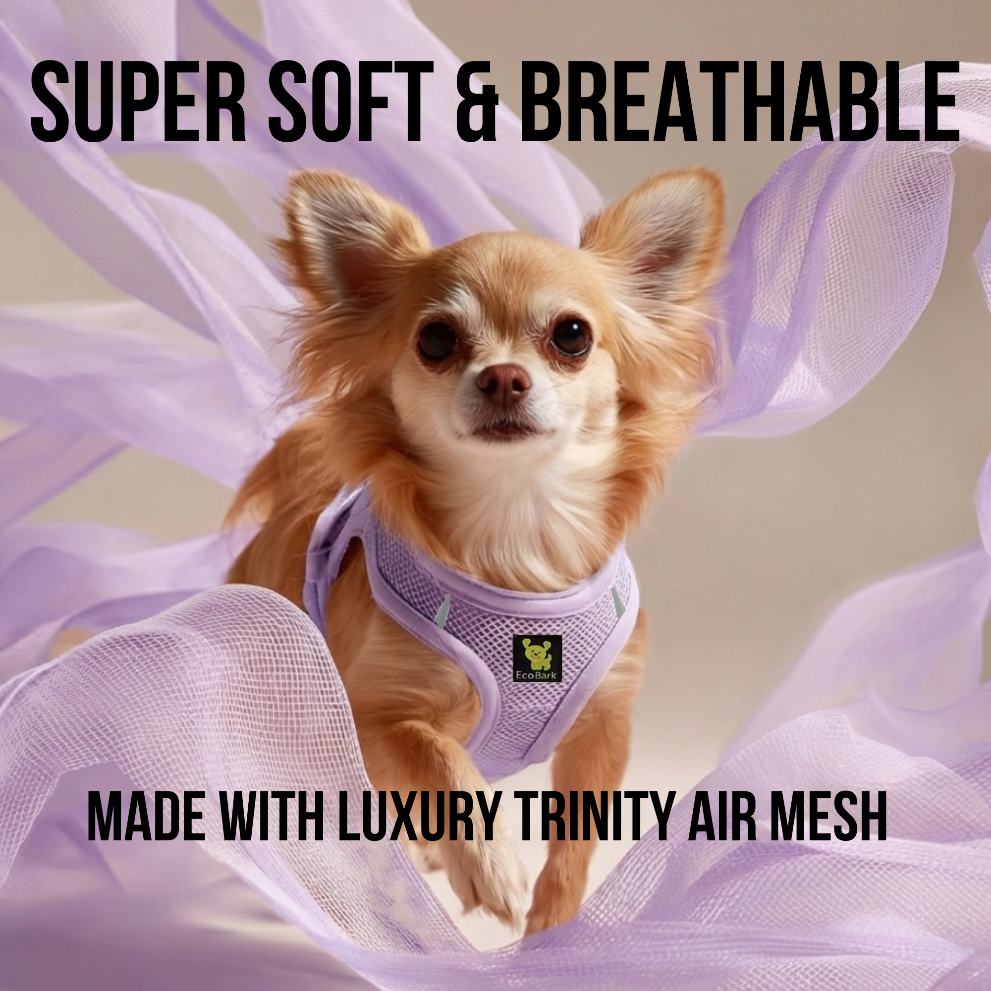 EcoBark Step In Dog Harness - Teacup & Small Breeds- Reflective Soft Mesh Harness for Teacup, Small Dogs and Puppies / Lavender