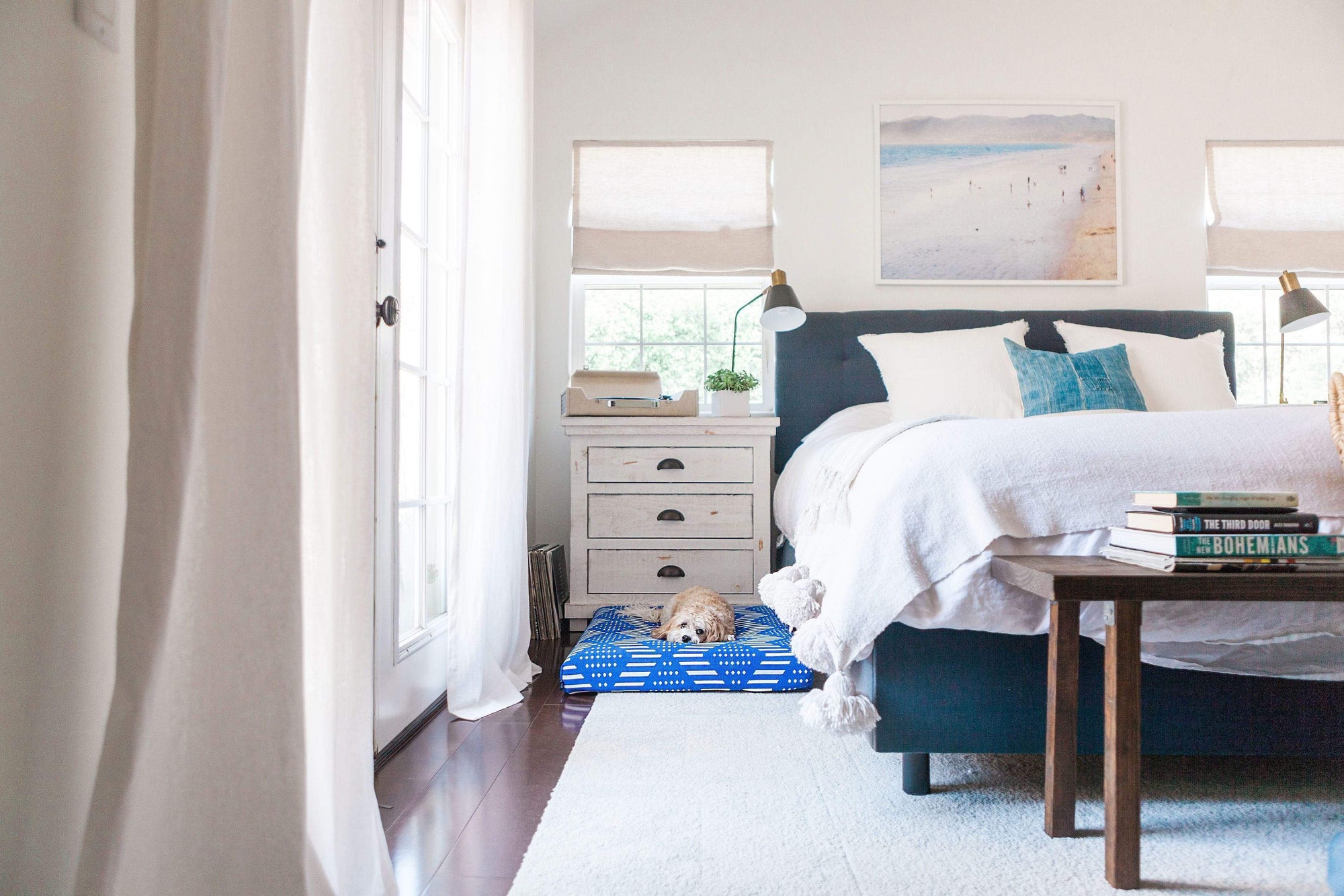 Blue Bogolan | Boho Dog Bed or Bed Cover