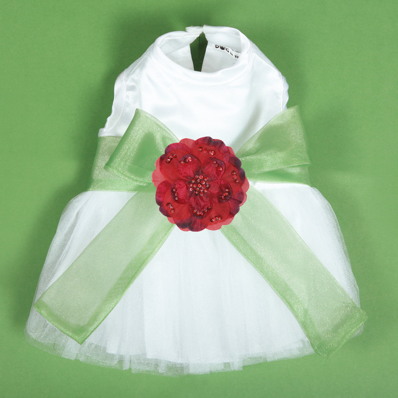 The Madeleine Dog Harness Dress with Leaf Green Sash