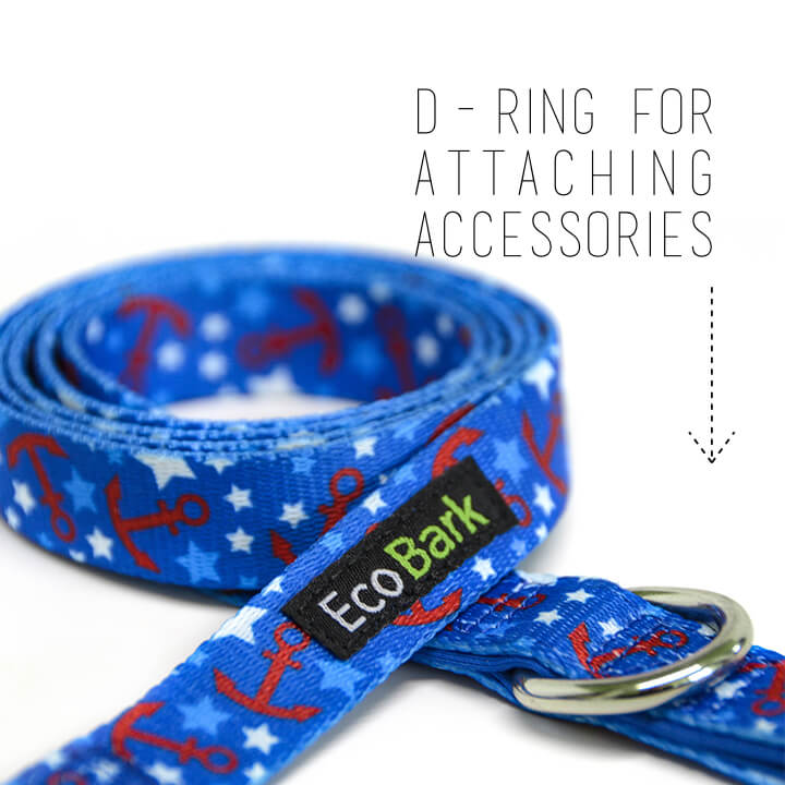 EcoBark Nautical Dog Leash-Padded Comfort Grip Leash - 5ft Leash for Small and Medium Dogs