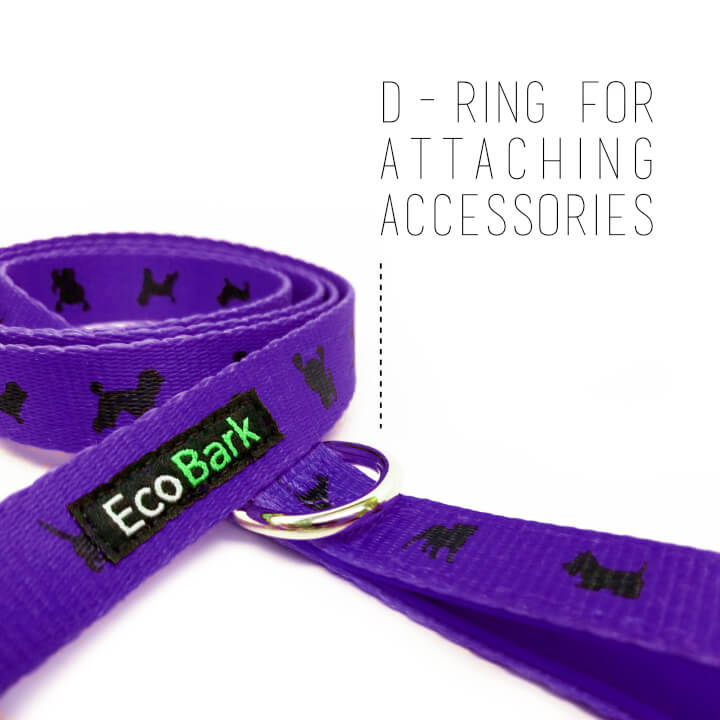 EcoBark Purple Dog Leash- Padded Comfort Grip Leash Dog Pattern - 4ft, 5ft, and 6ft  for XS, Small, and Medium Dogs