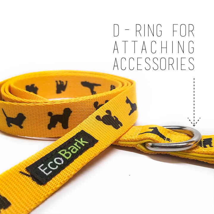 EcoBark Yellow Dog Leash- Padded Comfort Grip Padded Leash Dog Pattern - 4ft, 5ft, and 6ft Leash for Small and Medium Dogs