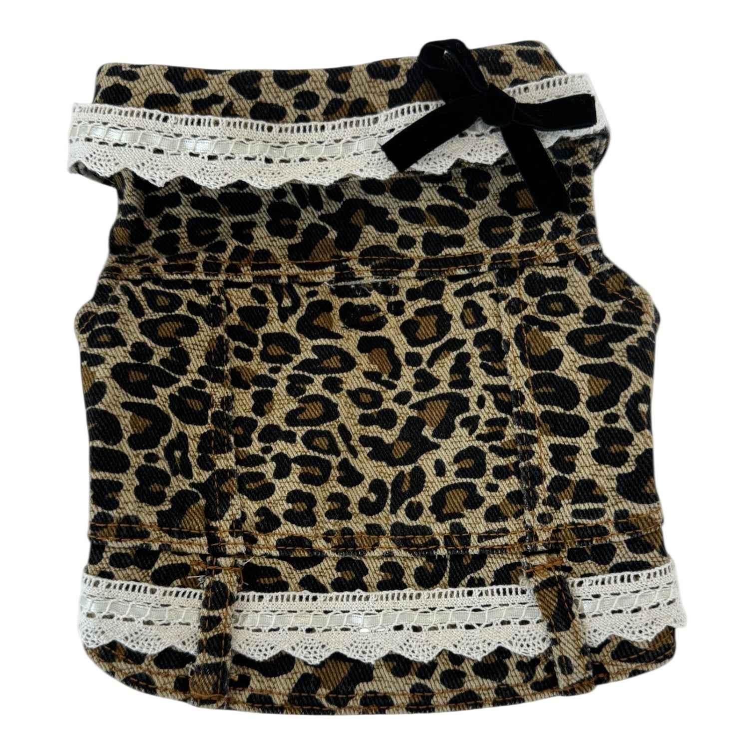 Heads or Tails Pup Leopard Print Denim Dog Vest