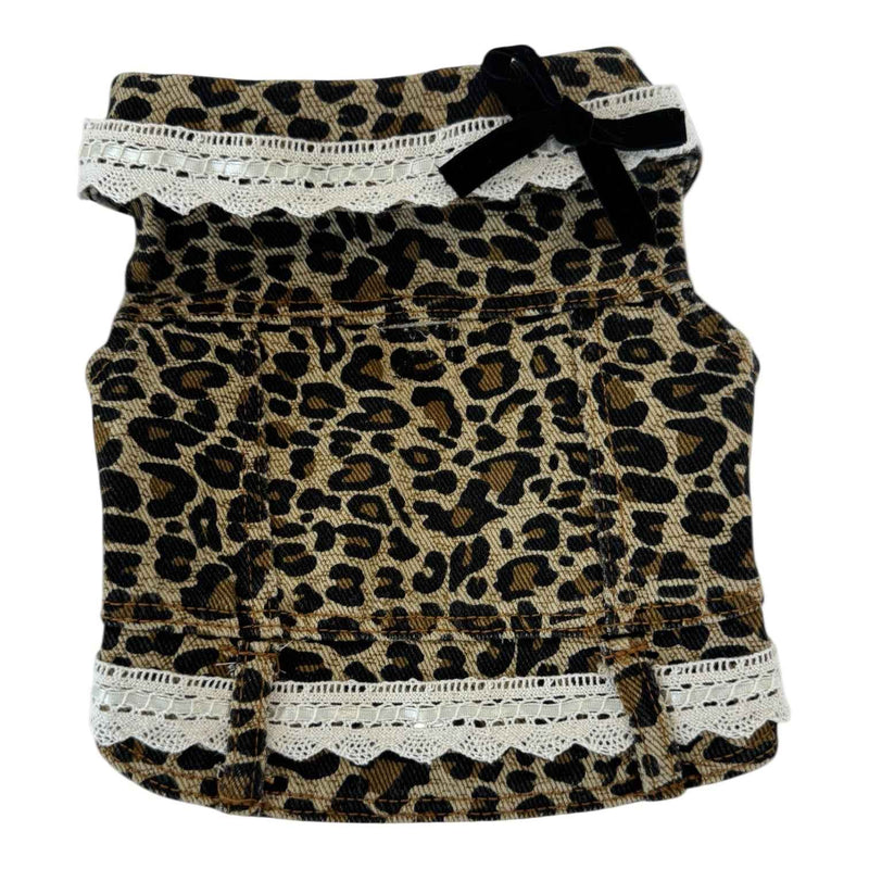 Heads or Tails Pup Leopard Print Denim Dog Vest
