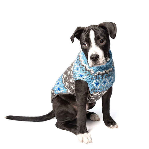 Chilly Dog Light Blue Fair Isle Wool Dog Sweater