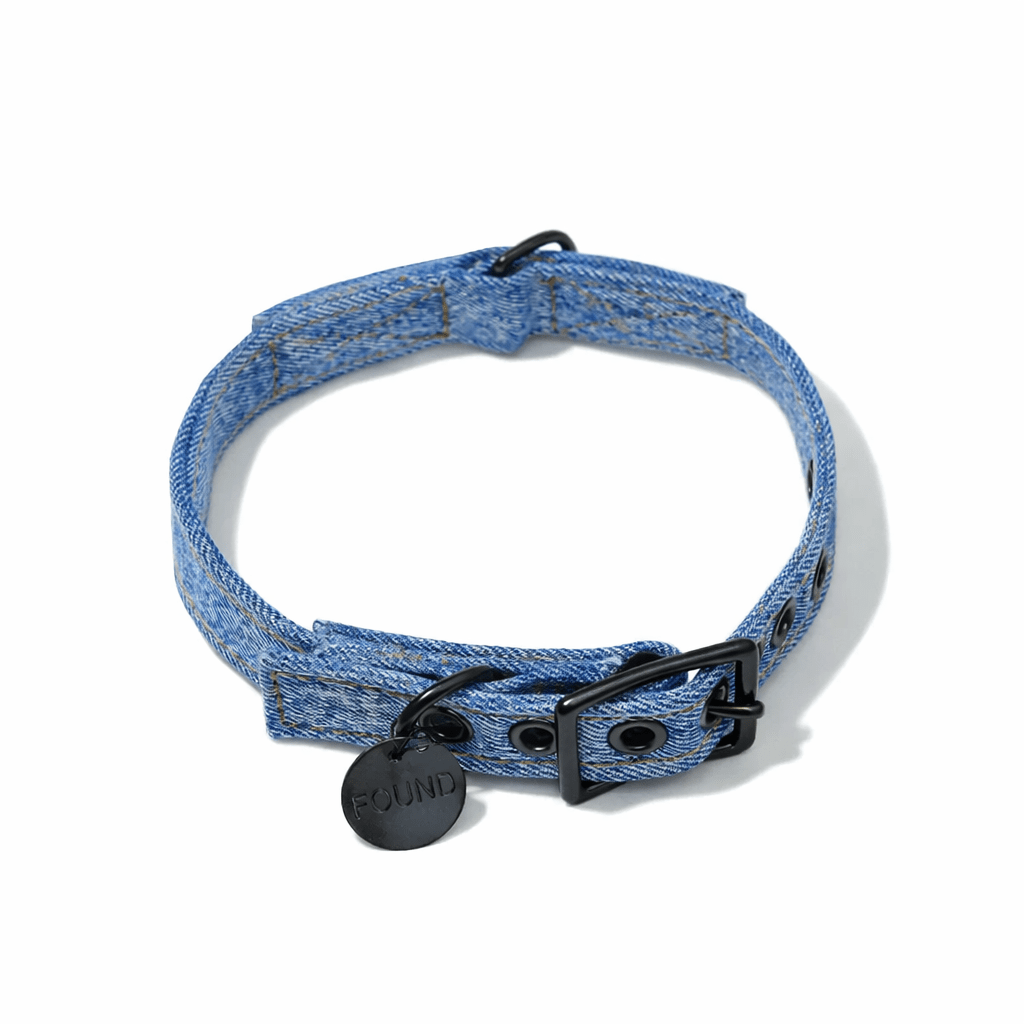 Light Denim Cotton Canvas Cat & Dog Collar – Matte Black Hardware