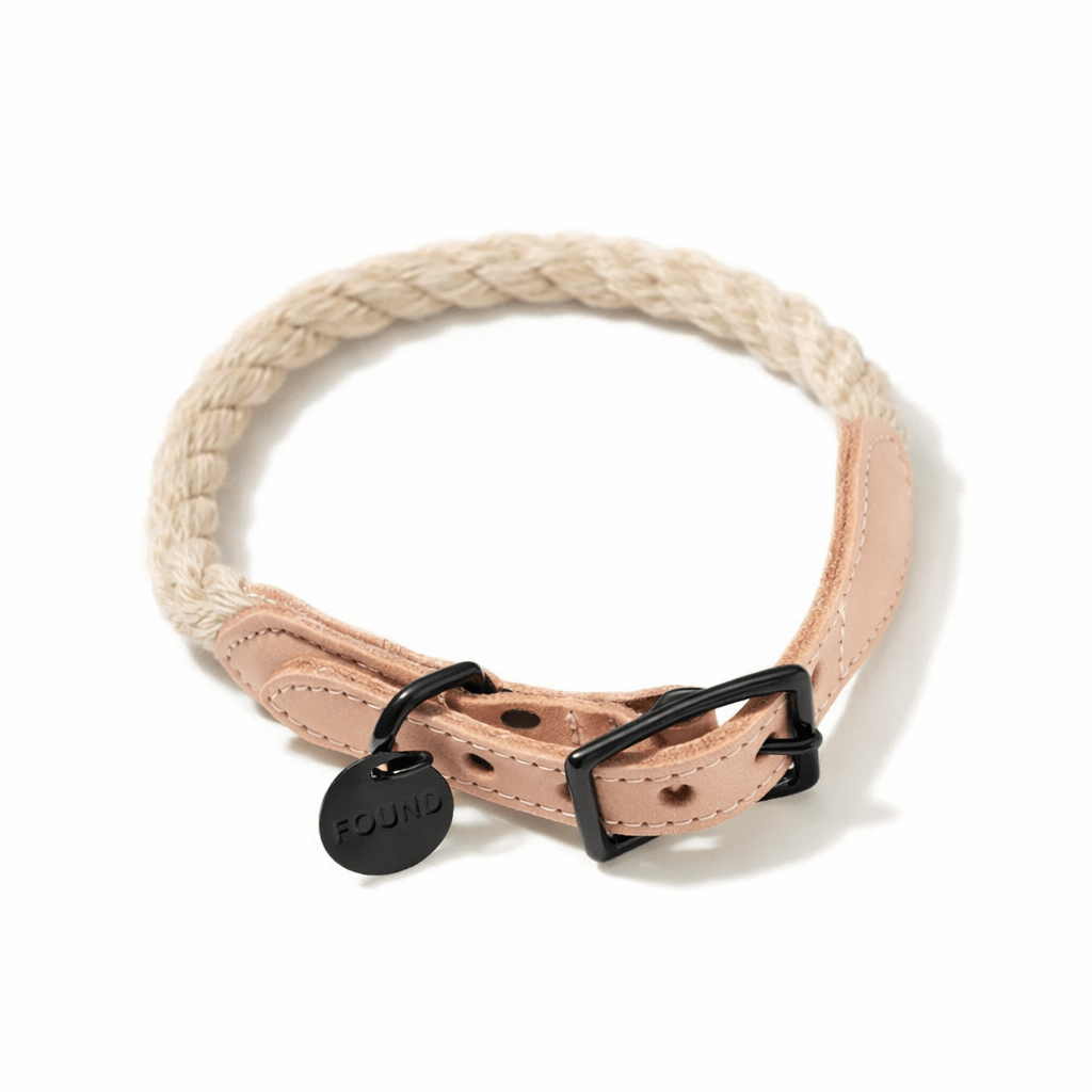 Light Tan Rope Cat & Dog Collar – Matte Black Hardware