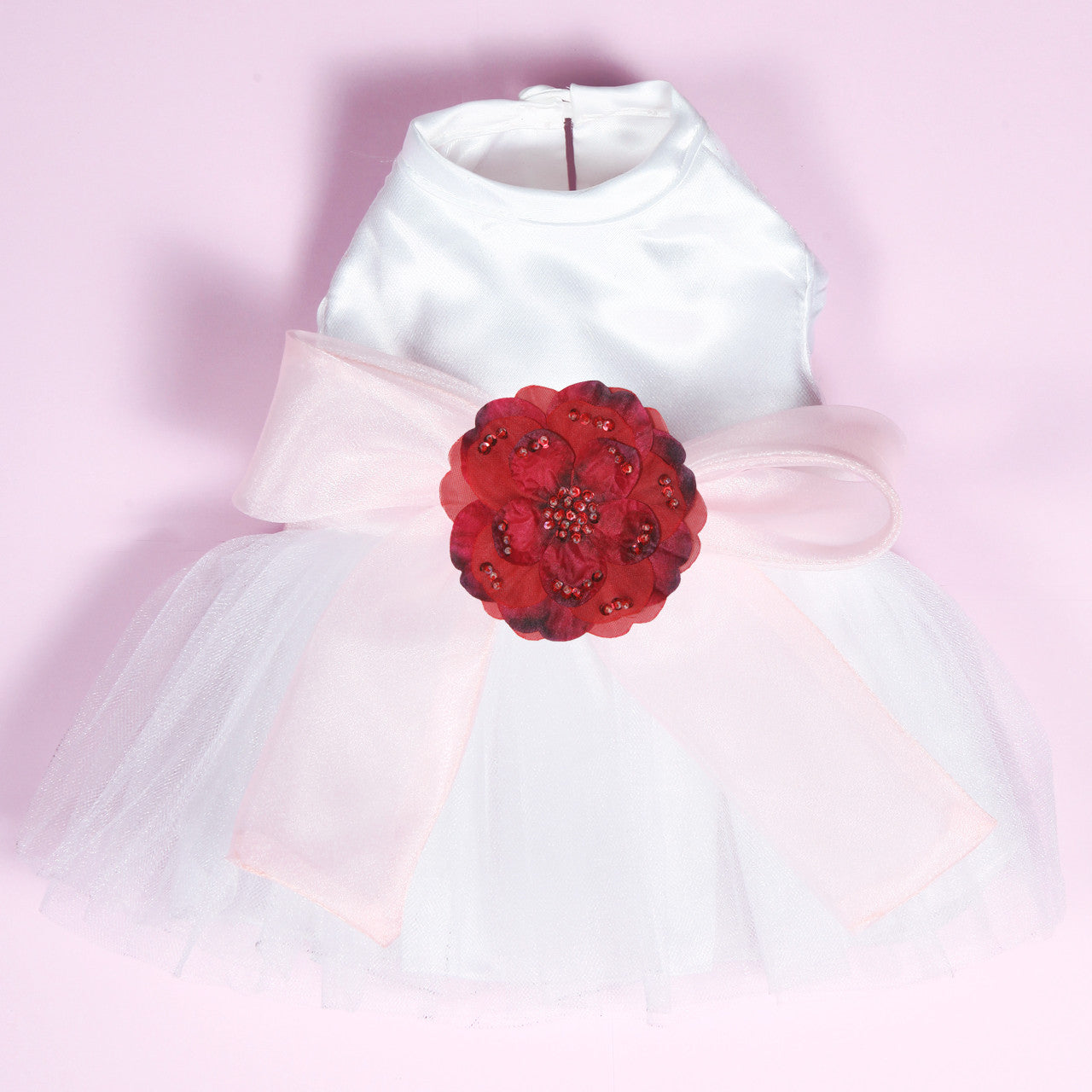 The Madeleine Dog Harness Dress with Light Pink Sash