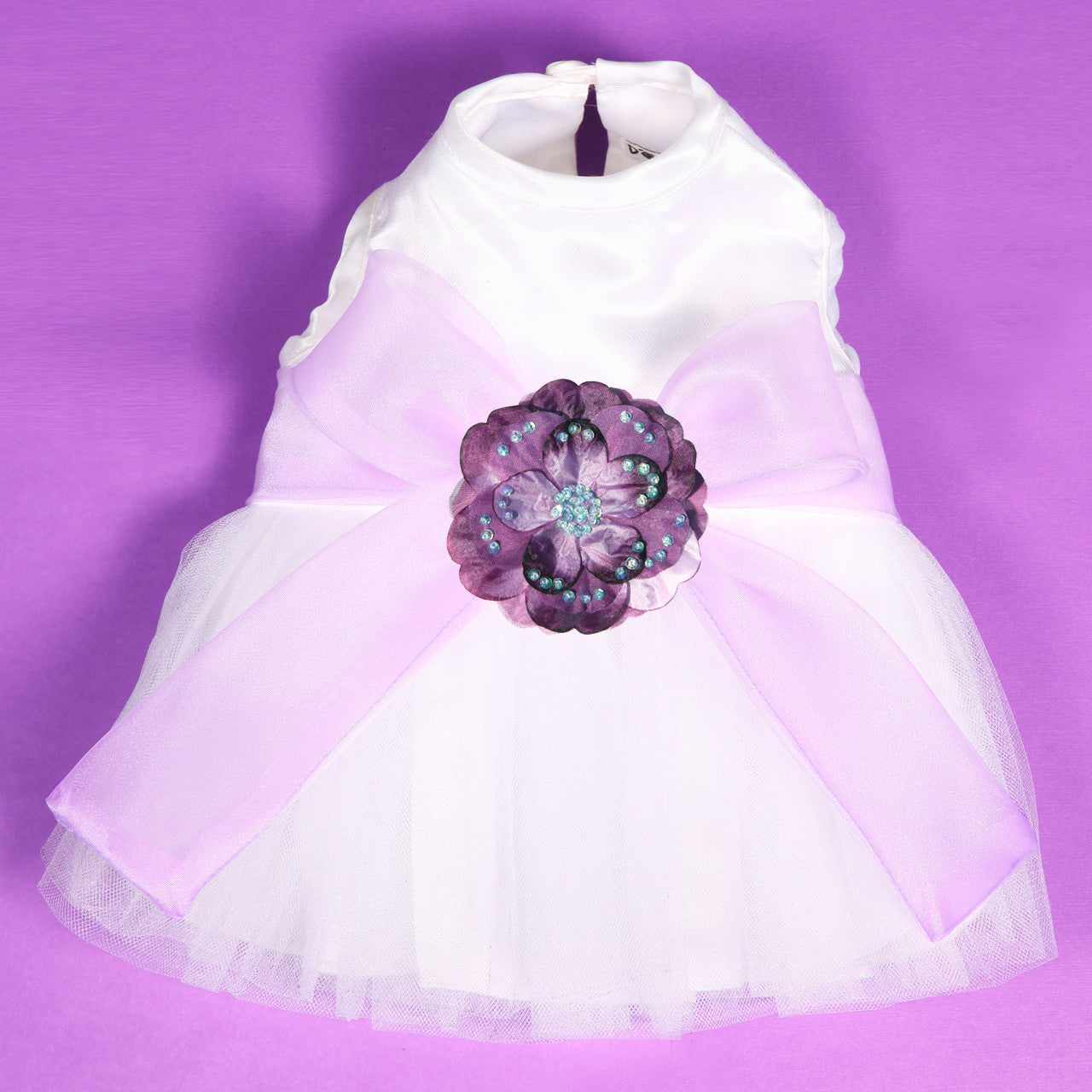 The Madeleine Harness Dog Dress with Lilac Sash