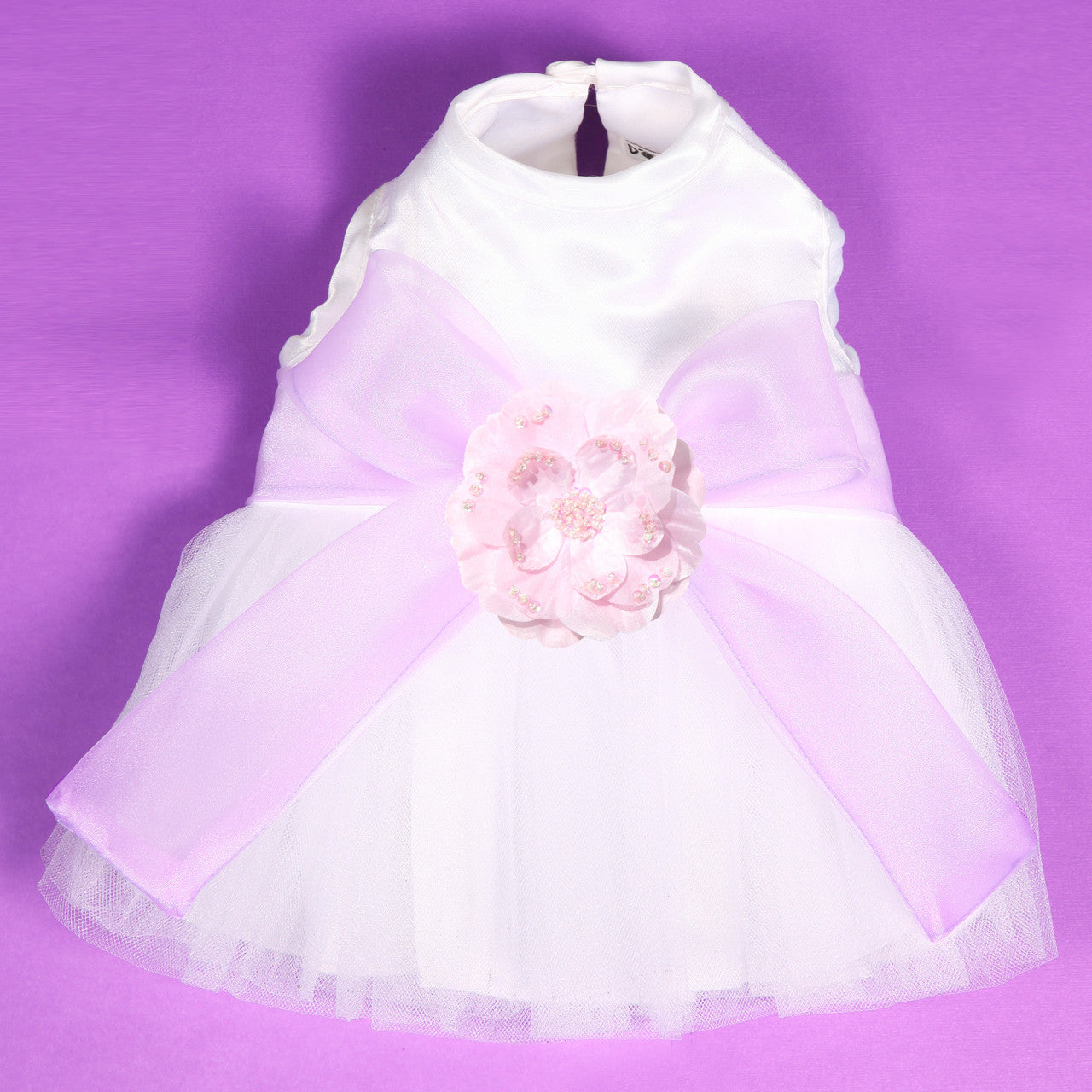 The Madeleine Harness Dog Dress with Lilac Sash