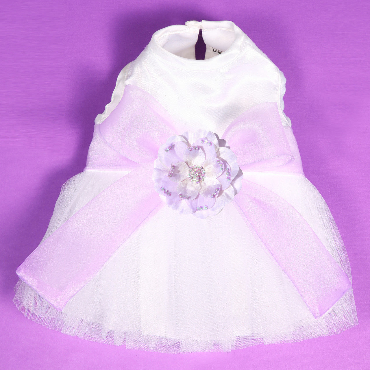 The Madeleine Harness Dog Dress with Lilac Sash