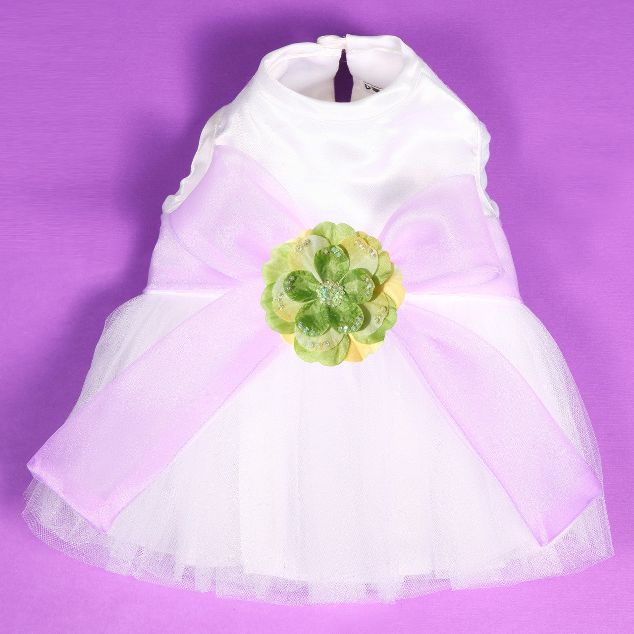The Madeleine Harness Dog Dress with Lilac Sash