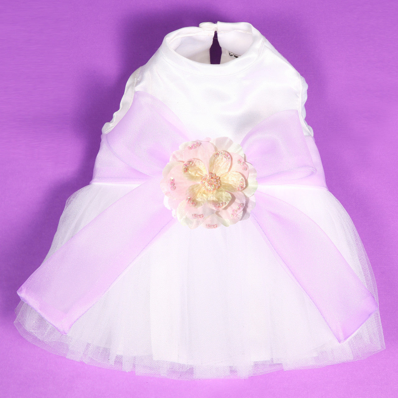 The Madeleine Harness Dog Dress with Lilac Sash