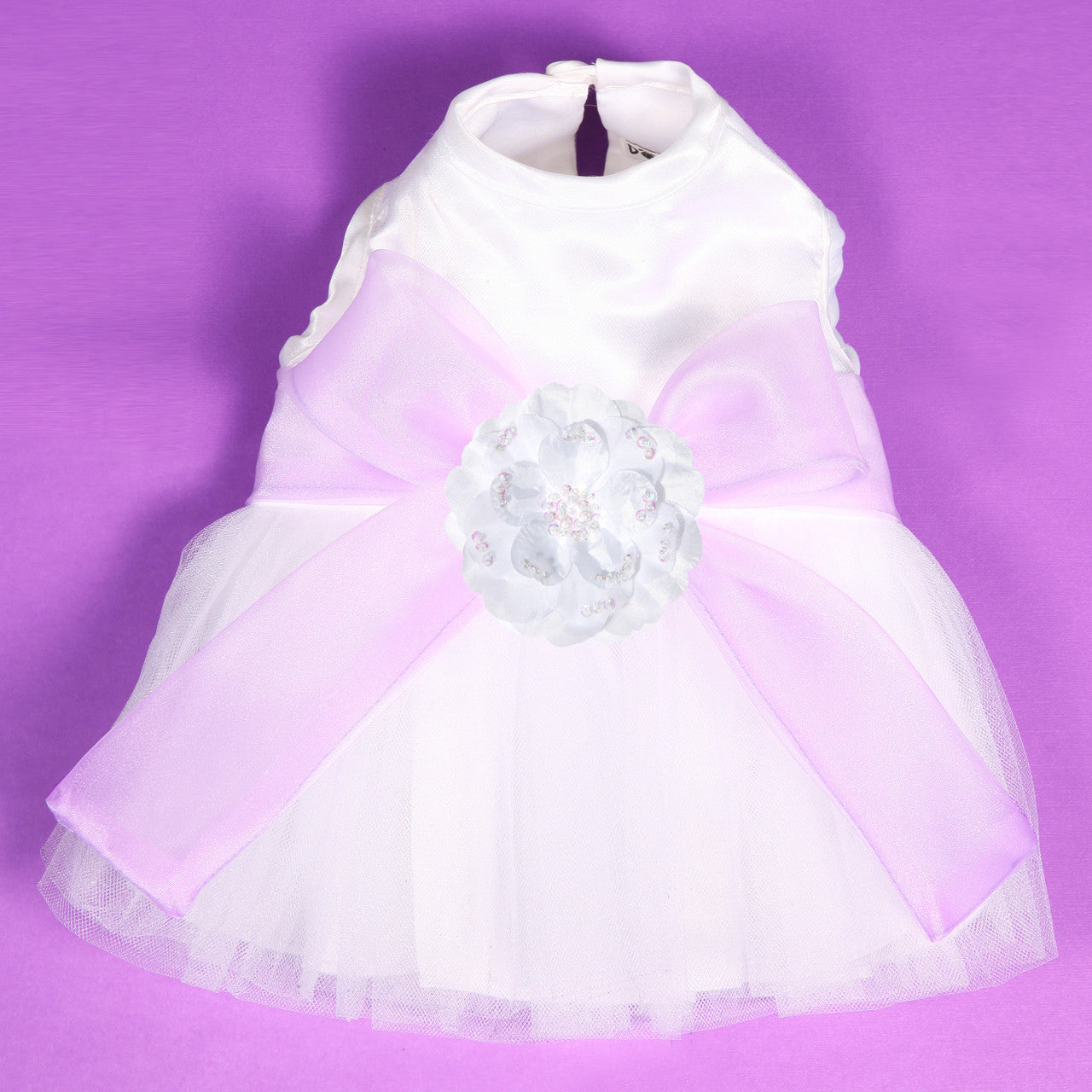The Madeleine Harness Dog Dress with Lilac Sash