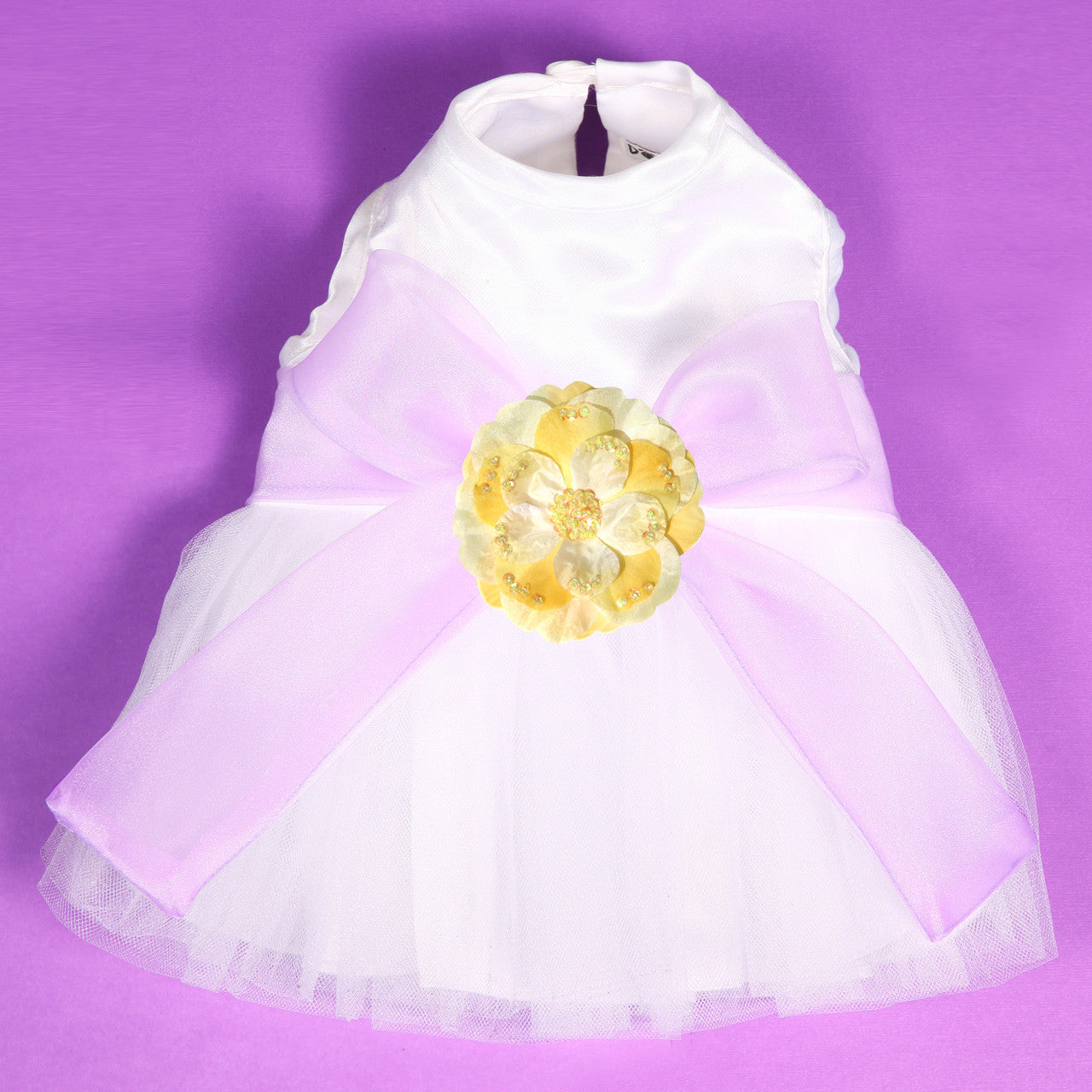 The Madeleine Harness Dog Dress with Lilac Sash
