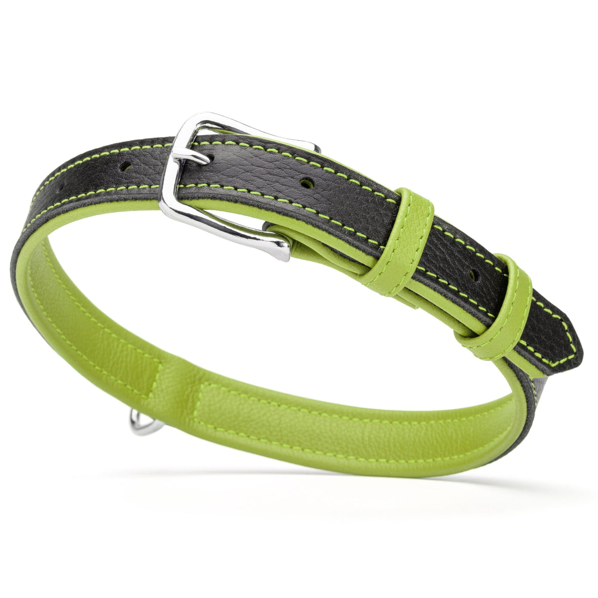 Dogline Soft Leather Dual-Color Flat Dog Collar