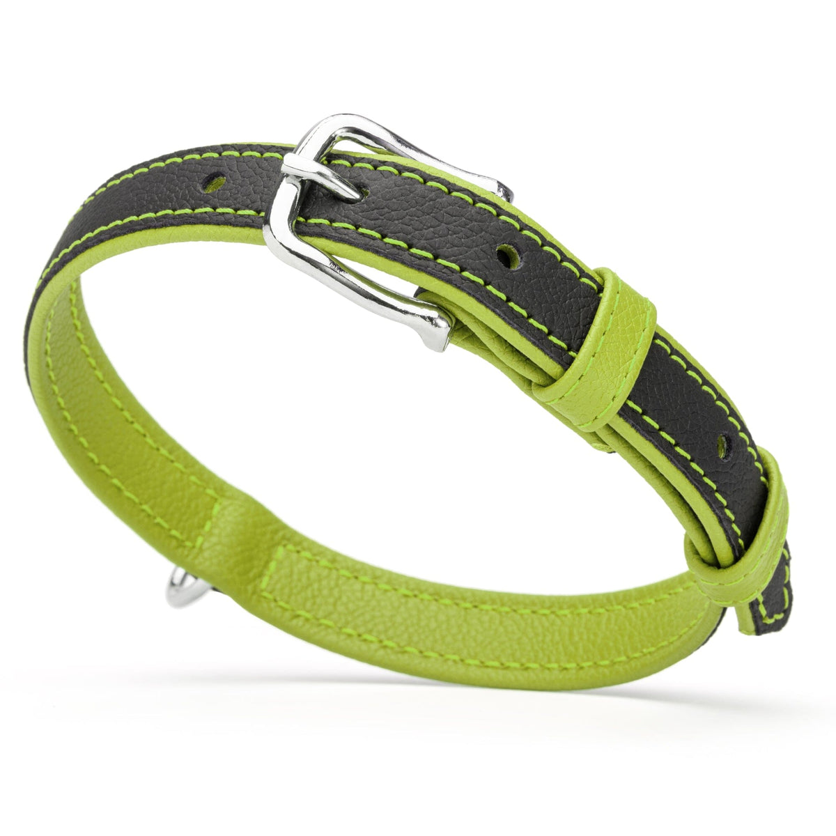 Dogline Soft Leather Dual-Color Flat Dog Collar