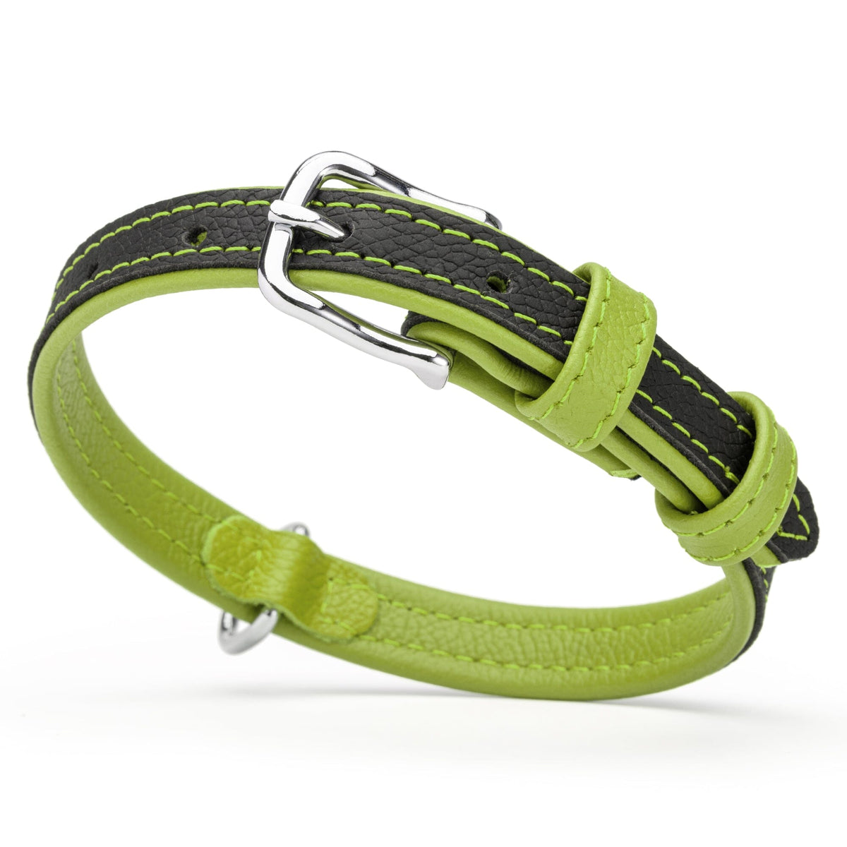 Dogline Soft Leather Dual-Color Flat Dog Collar