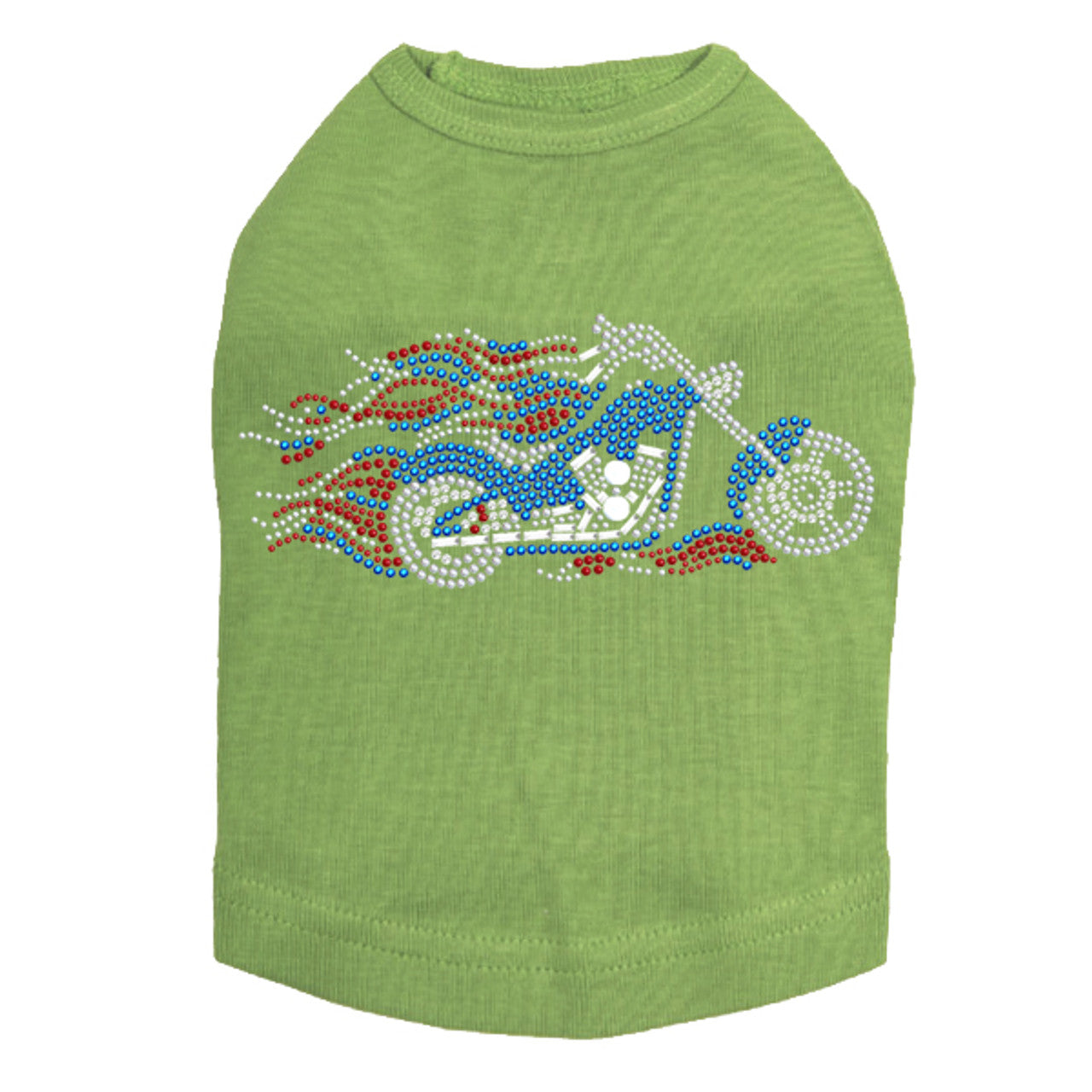 Motorcycle - Large Red, White, & Blue with Flames - Dog Tank