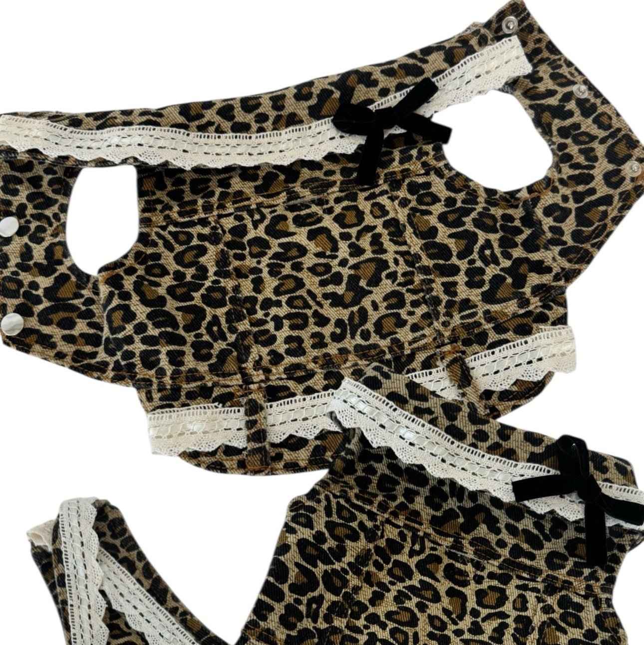 Heads or Tails Pup Leopard Print Denim Dog Vest