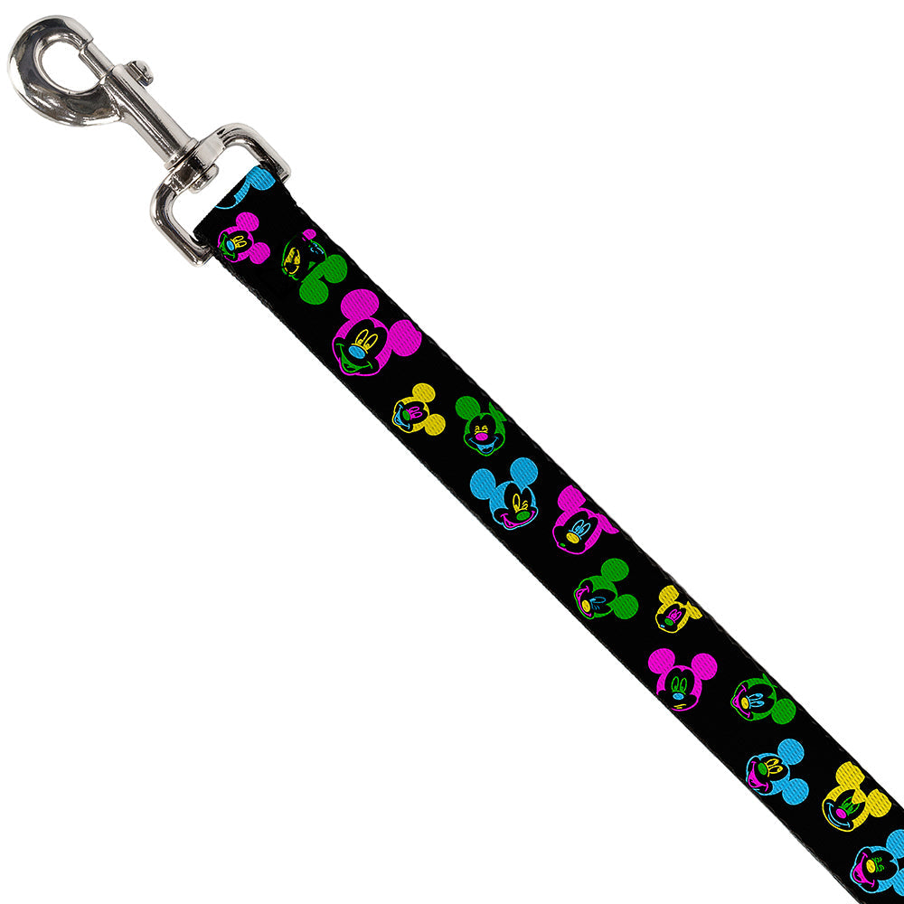 Dog Leash - Mickey Mouse Expressions Scattered Black/Multi Neon