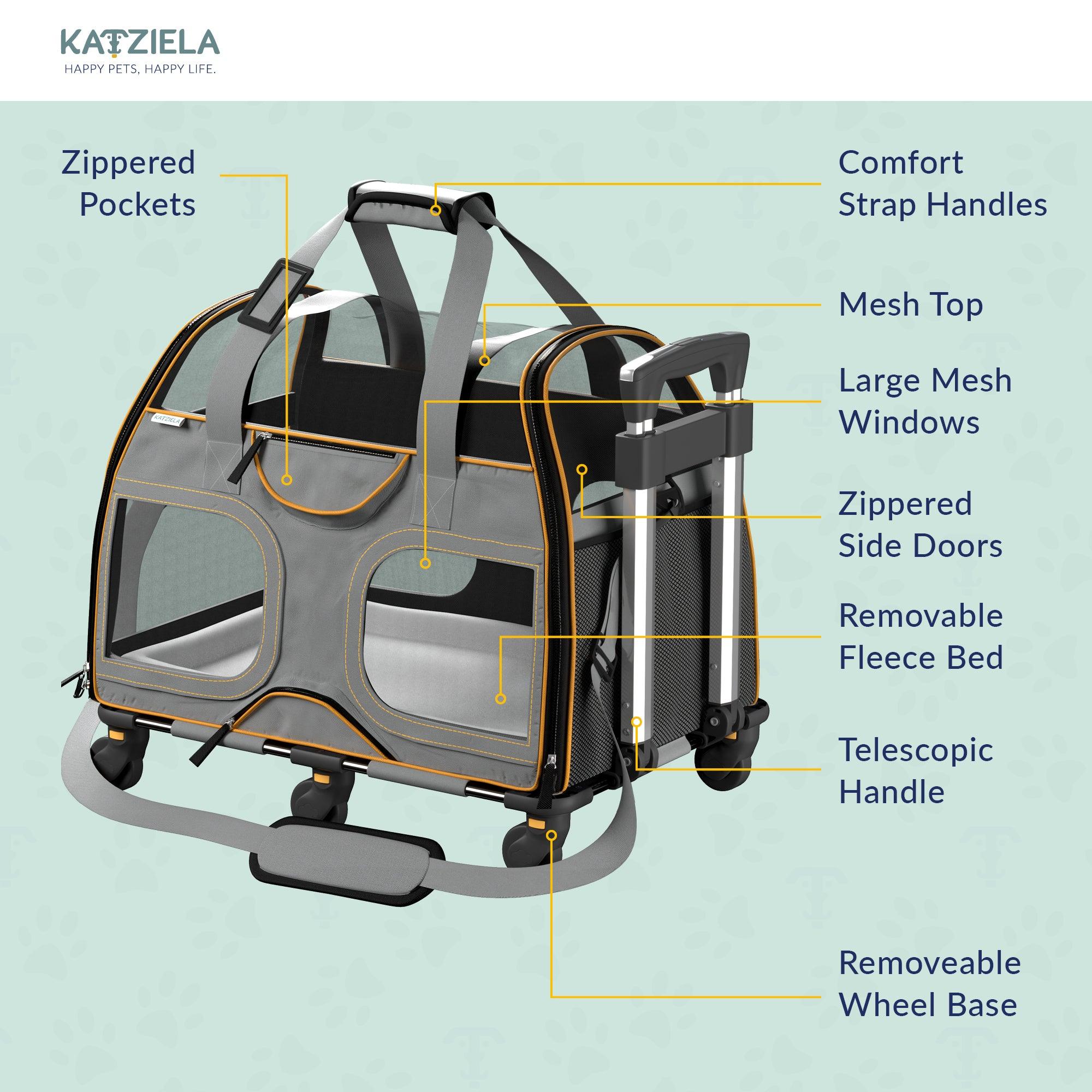 Luxury Rider Pet Carrier with Removable Wheels and Telescopic Handle
