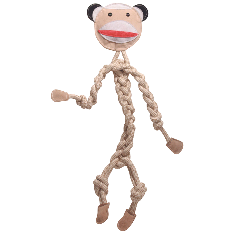 Stuey Sock Monkey Natural Rope Knottie Dog Toy, Large (9mm rope diameter)