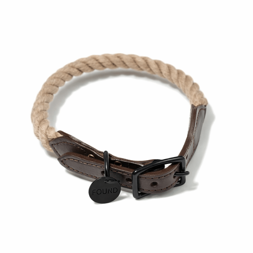 New! Matte Black/Natural Rope & Leather Cat & Dog Collar