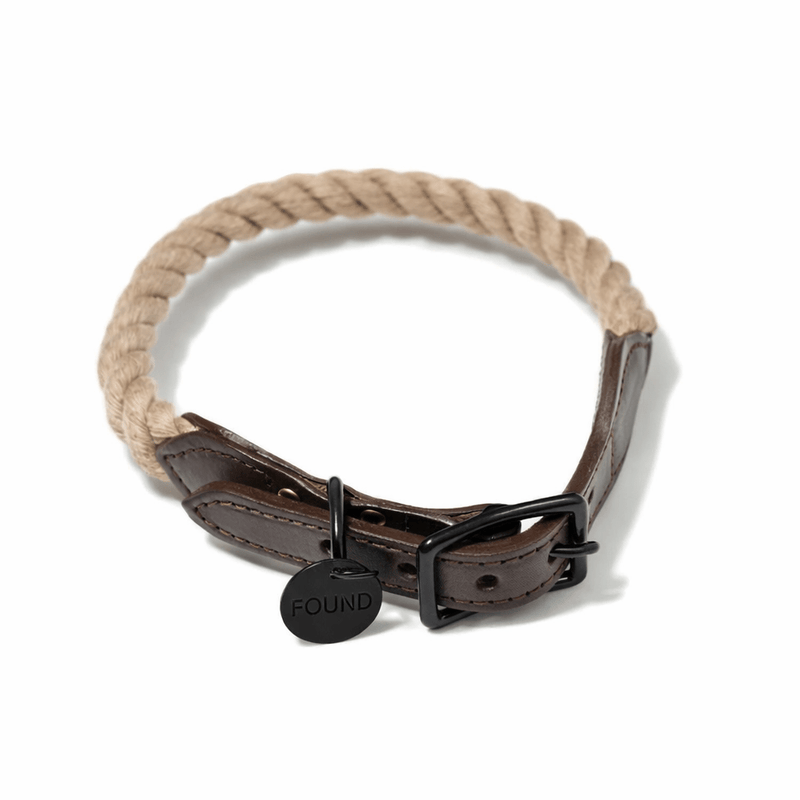 New! Matte Black/Natural Rope & Leather Cat & Dog Collar