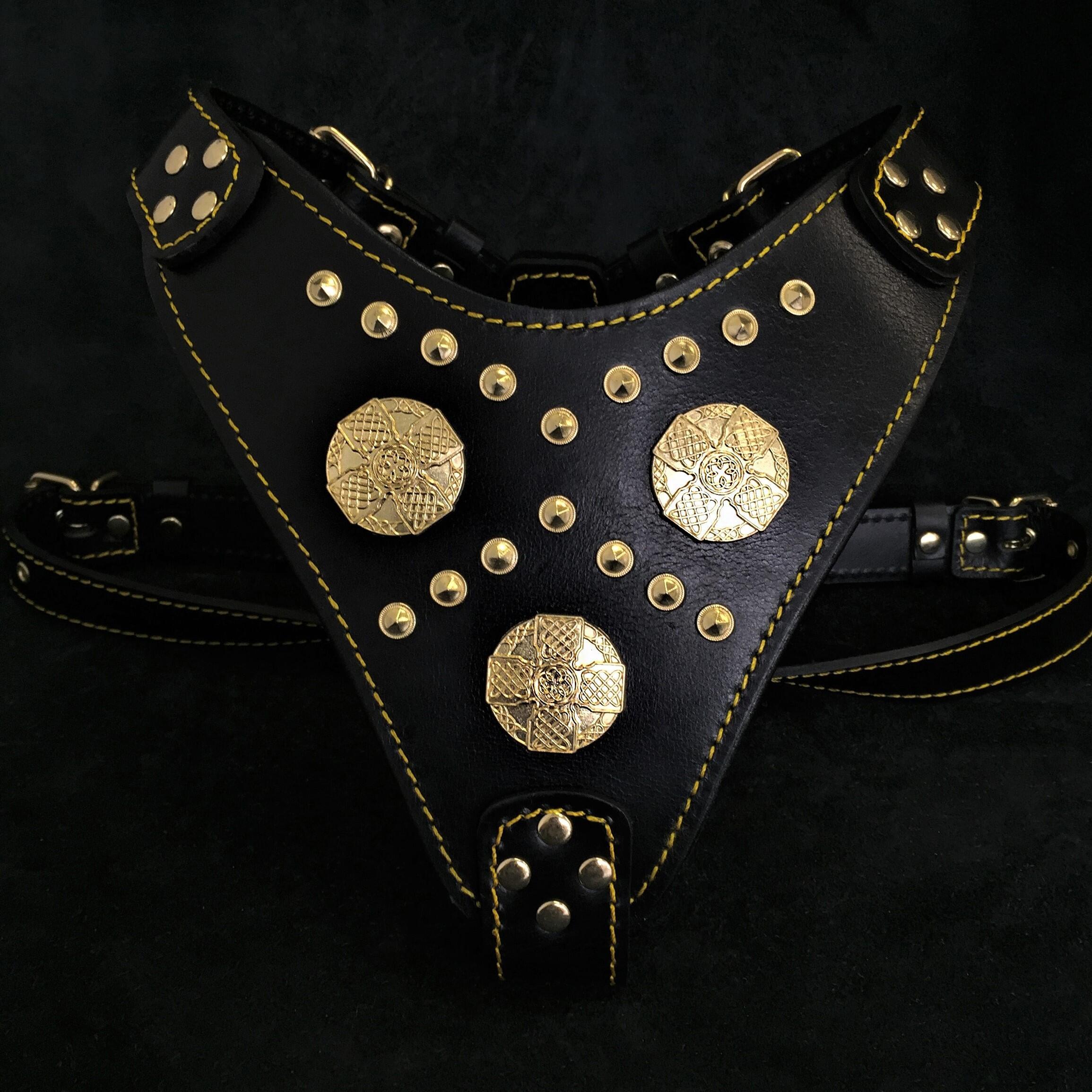 Bestia Dog Gear Genuine Leather Dog Harness - Black/M 
