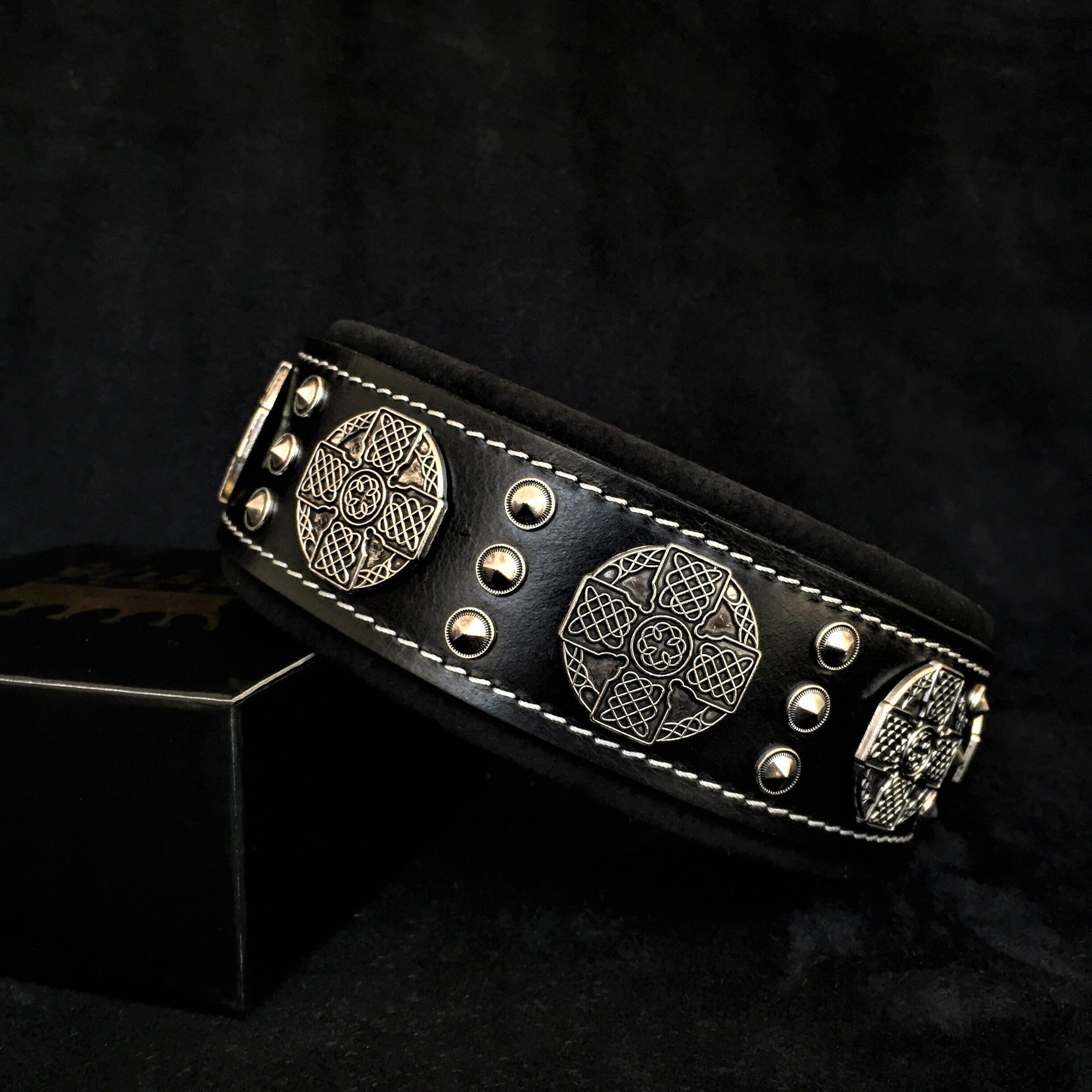 Bestia Dog Gear Genuine Leather Dog Collar - Black 