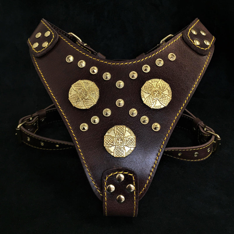 Bestia Dog Gear Genuine Leather Dog Harness - Brown/XXL 