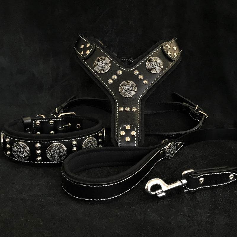 Bestia Dog Gear Genuine Leather Dog Collar - Silver 