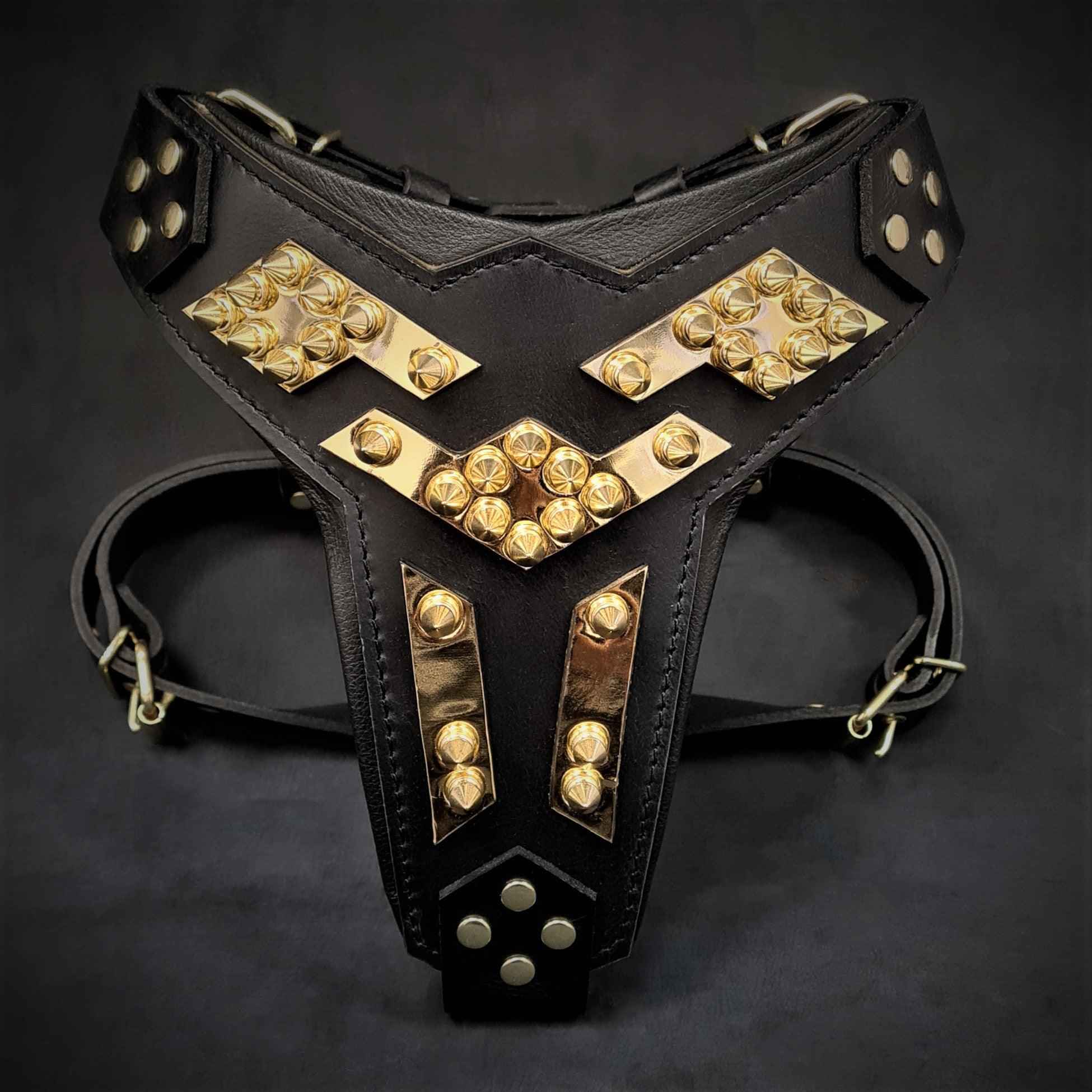 Bestia Midas Leather Gold Dog Harness