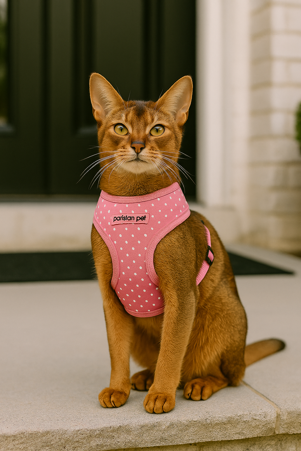 Parisian Pet Pink Dot Harness for Dogs & Cats  Adjustable, Comfortable Pink Polka Dot Dog Harness, Stylish Fit for Small Pets