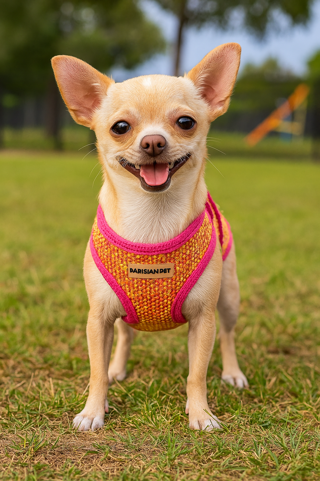 Parisian Pet Sport Net Harness for Dogs & Cats  Comfortable & Adjustable Pet Apparel, Pink Yellow