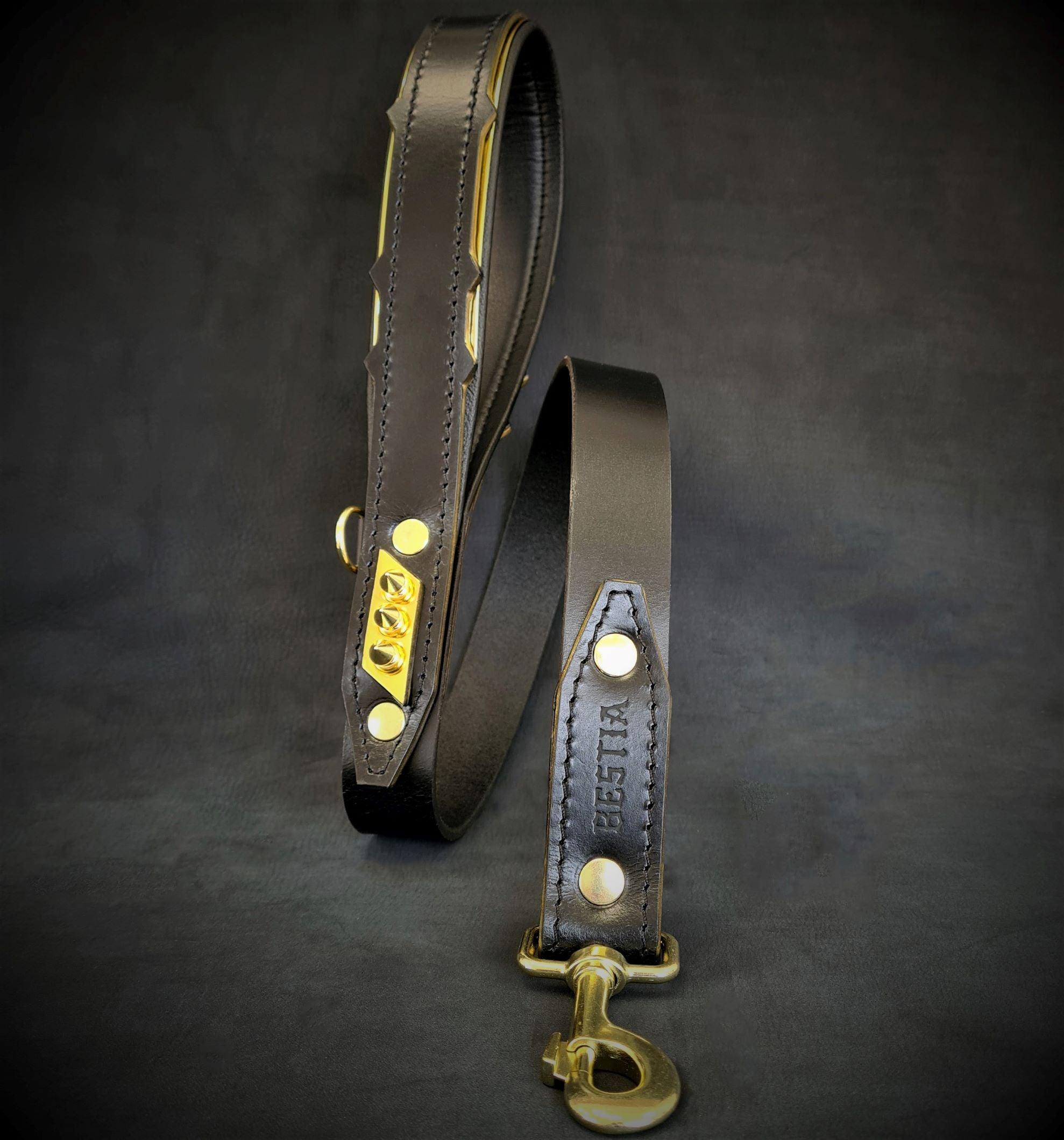 Bestia Dog Gear The Midas leash Genuine Leather Black pet supplies