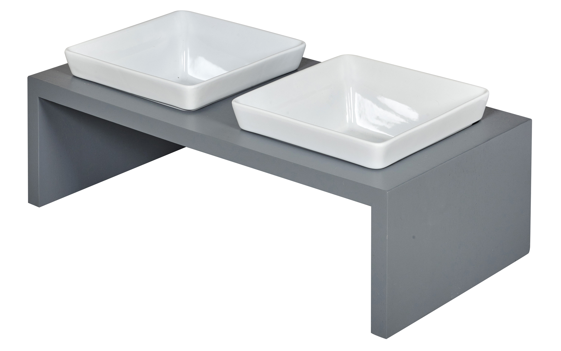 Bowsers Moderno Double Wood Feeder Grey