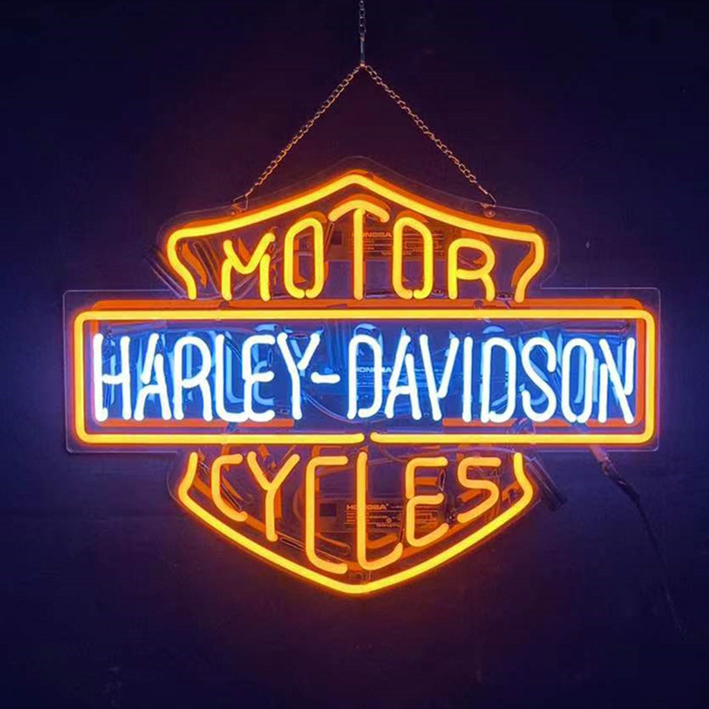 Harley-Davidson Orange Motorcycle Real Glass Neon Sign
