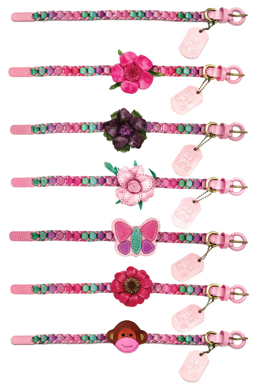 Multicolor Pink Leather Dog Collar