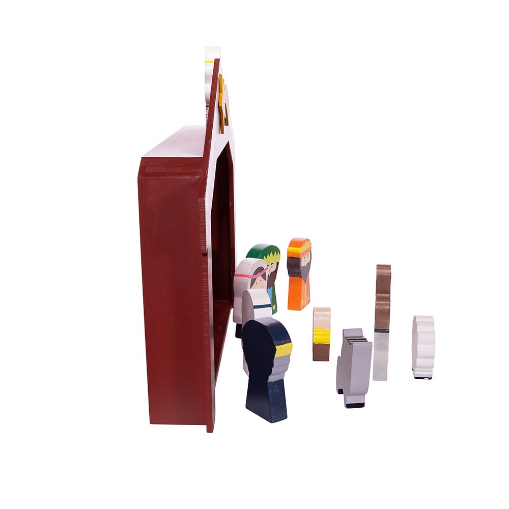 Kurt Adler 2-3-Inch Wooden Childrens Nativity Set with Stable and 10 Figures