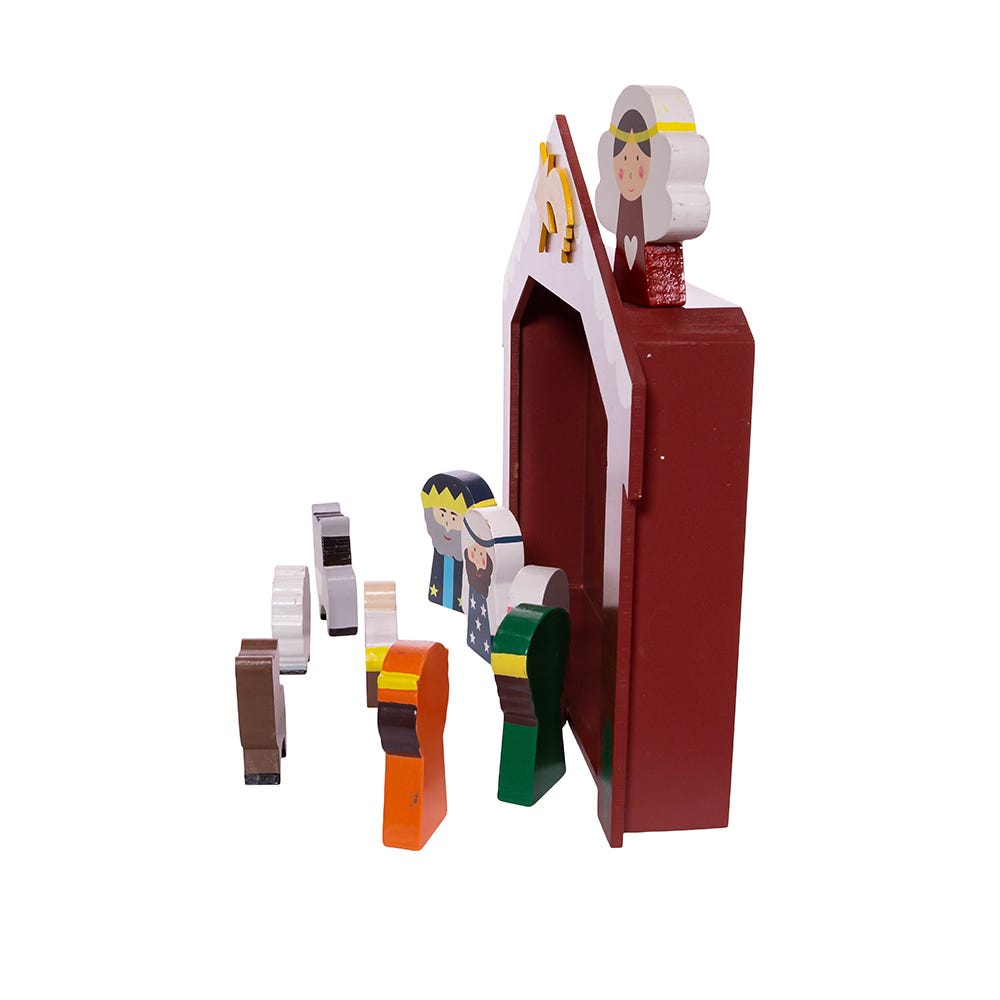 Kurt Adler 2-3-Inch Wooden Childrens Nativity Set with Stable and 10 Figures