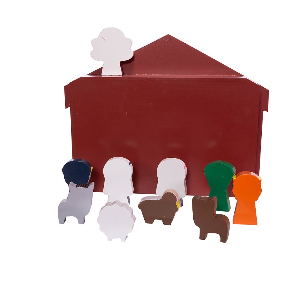 Kurt Adler 2-3-Inch Wooden Childrens Nativity Set with Stable and 10 Figures