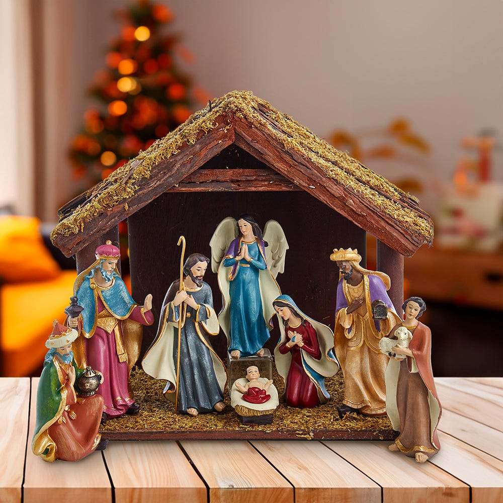 Kurt Adler 6.25-Inch Nativity Set with 11-Inch Stable, 8 Piece Set