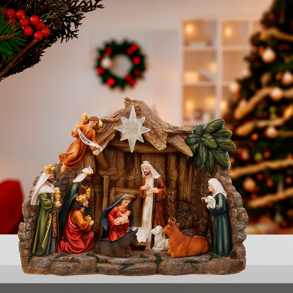 Kurt Adler 10.4-Inch Battery Operated Light-Up Nativity Table Piece