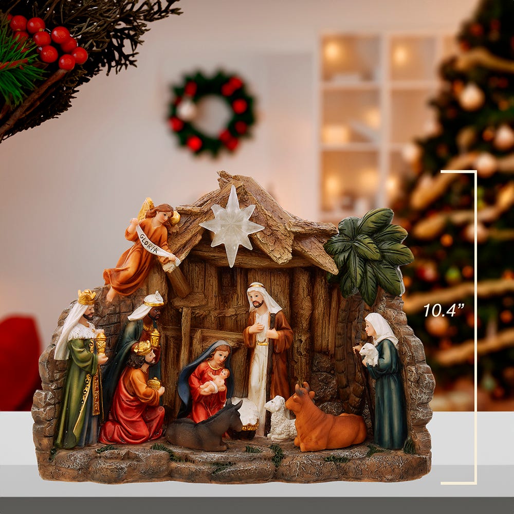Kurt Adler 10.4-Inch Battery Operated Light-Up Nativity Table Piece