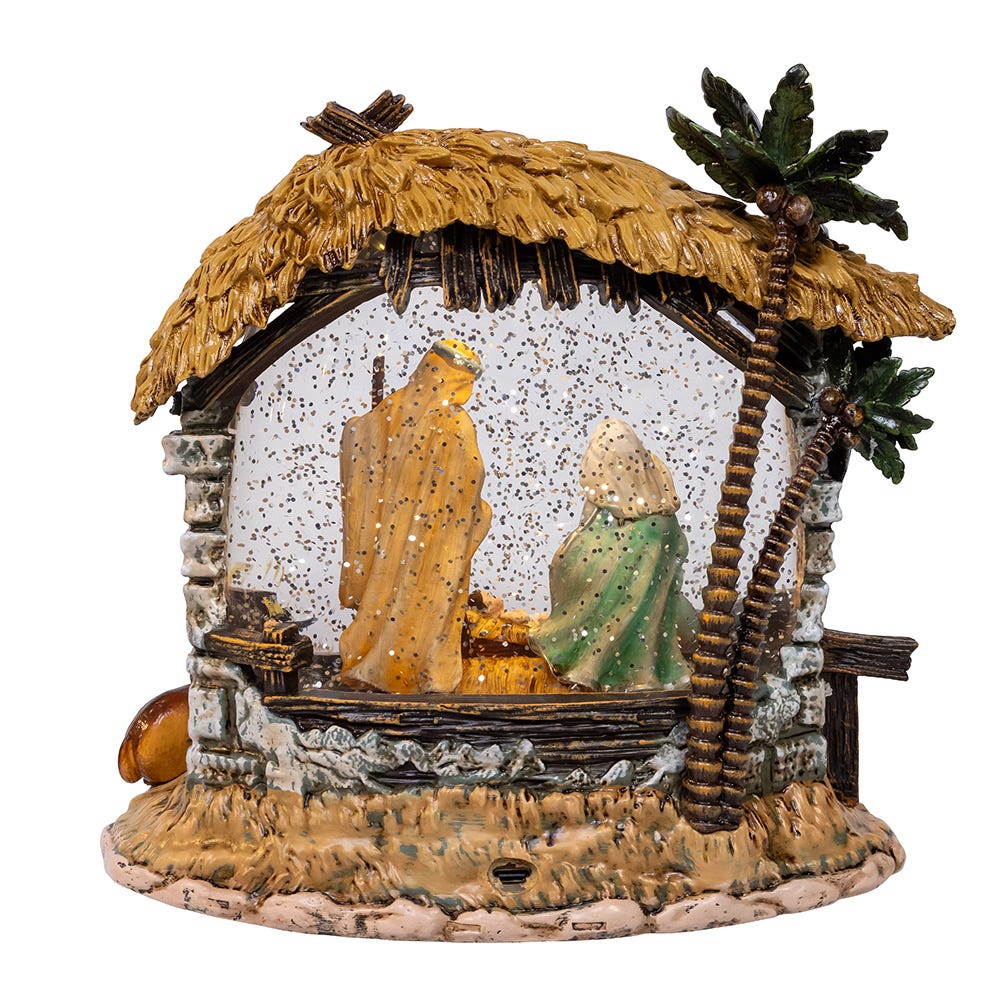 Kurt Adler 8-Inch Battery-Operated USB Lighted Nativity Scene with Spinning Glitter Water Globe